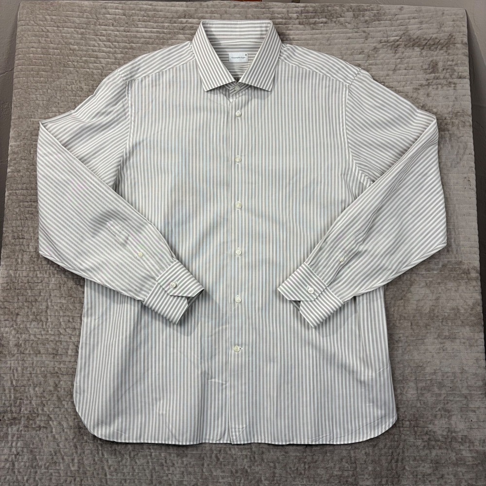 Ermenegildo Zegna Men's Striped Dress Shirt 47 18.5 Made in Turkey Cotton